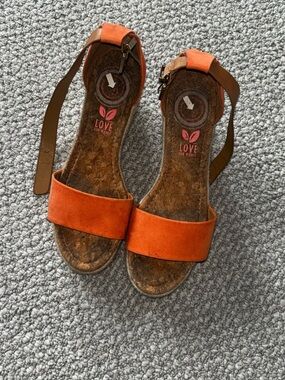 Orange Suede Cork Sandals